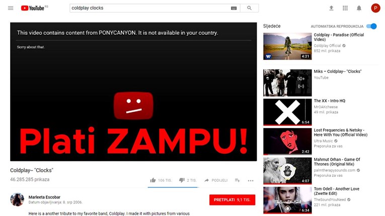 Da, ZAMP-ovi uhljebi mogu vas oderati i ako puštate glazbu s YouTubea