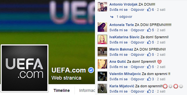 "Za dom spremni" navijači divljaju na UEFA-inoj stranici