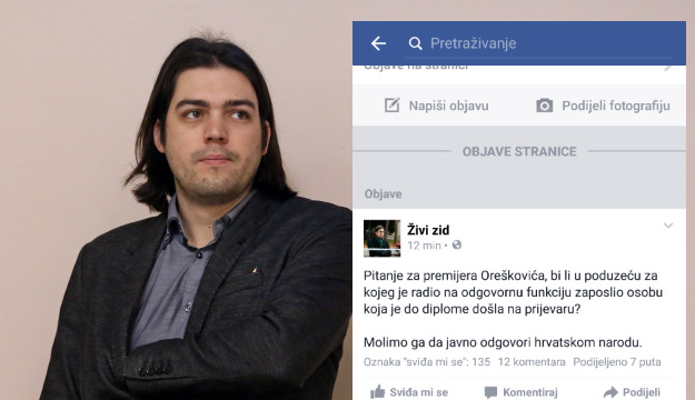 Živi zid: Oreškoviću, bi li u Tevi na funkciju zaposlio osobu koja je diplomu dobila na prevaru?