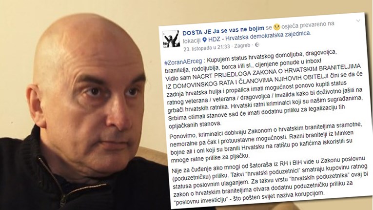 Zoran Erceg: Kupujem status domoljuba i branitelja, ponude u inbox