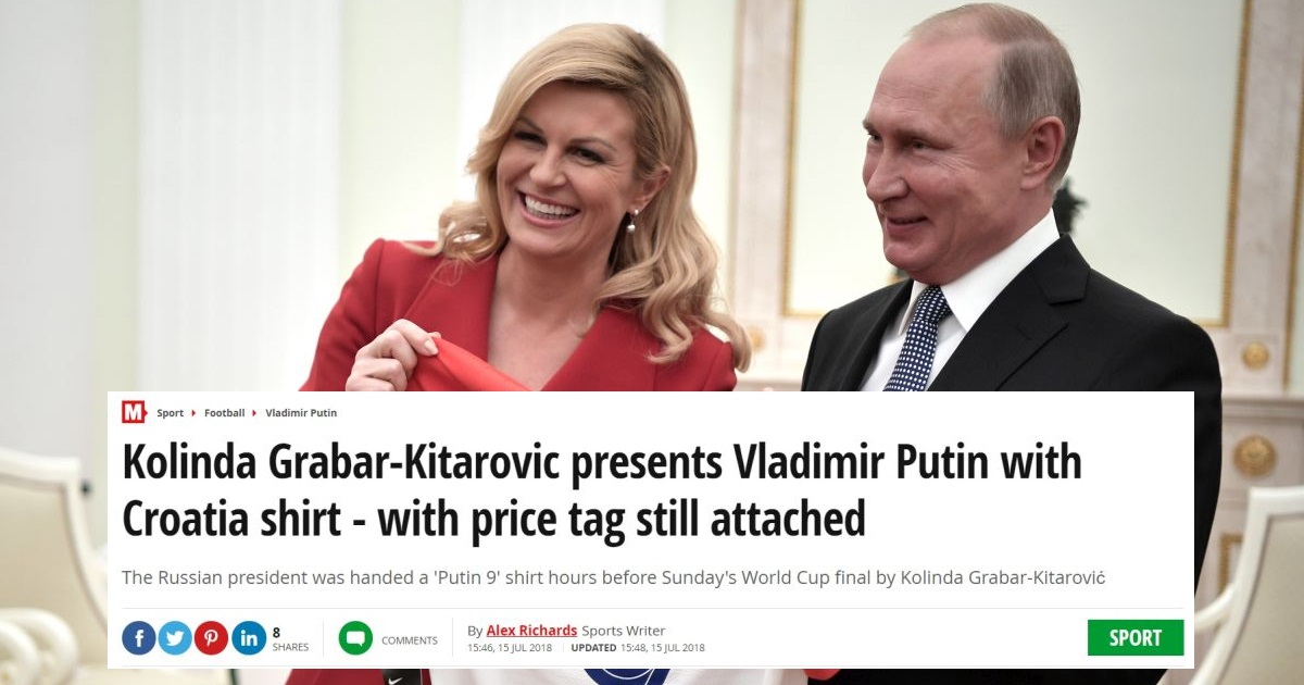 Britanski mediji: "Kolinda s dresa koji je poklonila Putinu nije skinula etiketu s cijenom"