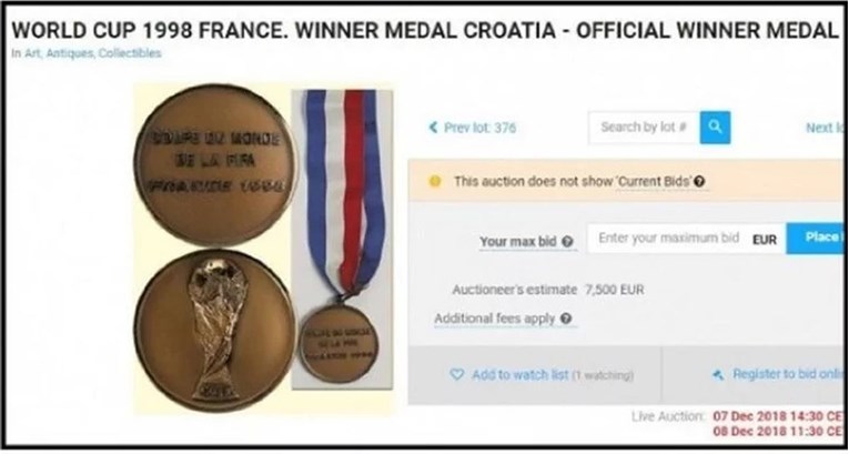 Brončana hrvatska medalja s SP-a 1998. otkupljena za 7500 eura