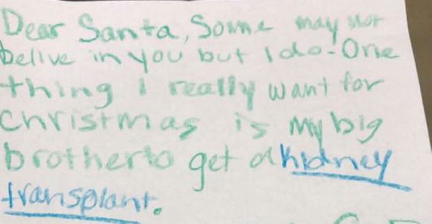 Djevojčica poslala pismo Djedu Božićnjaku u kojem ga moli bubreg za brata