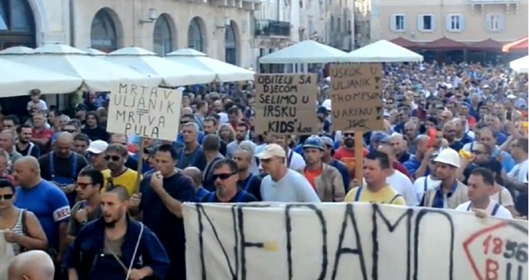 VIDEO Tisuće radnika Uljanika prosvjedovalo na ulicama Pule