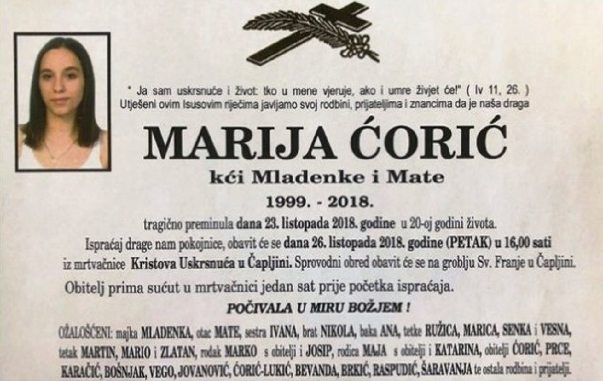 Neizmjerna tuga u Čapljini, obitelj i stotine prijatelja oprostilo se od Marije