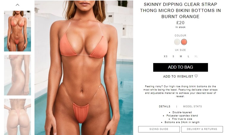Skinny Dipping Clear Strap Thong Micro Bikini Bottoms in Burnt Orange