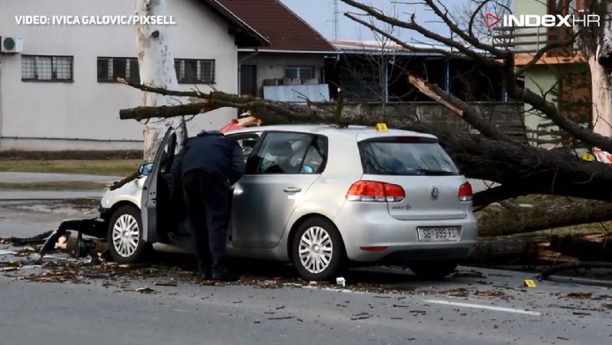 VIDEO Drvo palo na auto u vožnji i ozlijedilo vozačicu
