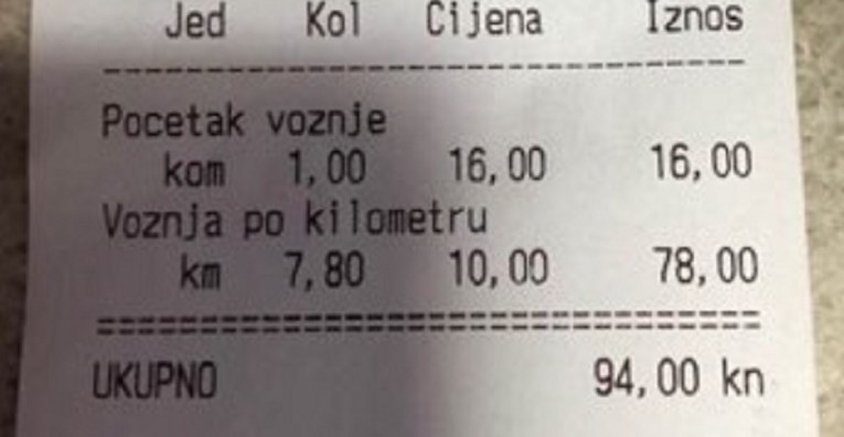 Splićanka tvrdi: Taksist u Zagrebu mi je vožnju od 1,3 km naplatio 94 kune
