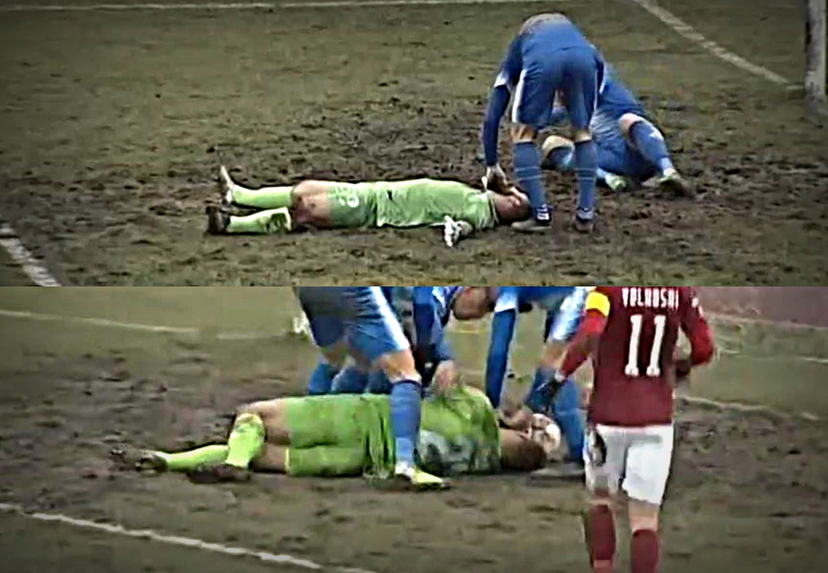 VIDEO Golman Tuzle nokautiran koljenom u glavu, liječnici i igrači ga spašavali