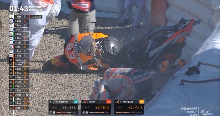 Stravičan pad Marca Marqueza pri brzini od 160 km/h. Pogledajte snimku nesreće