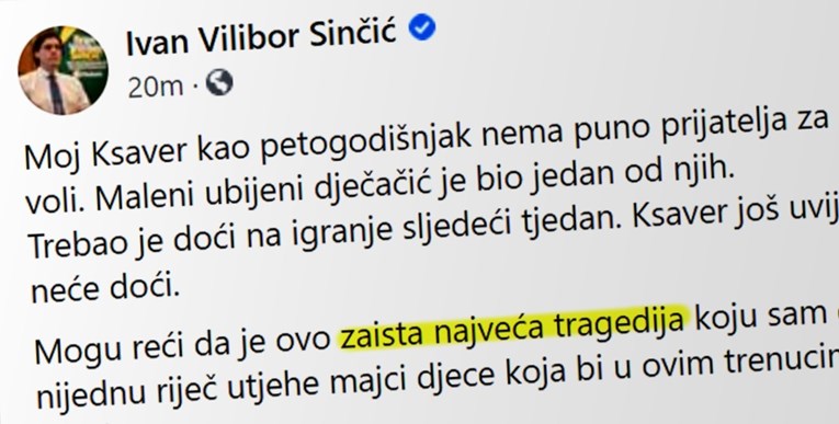 Sinčić o ubijenom dječaku: Moj Ksaver ga je volio, još ne zna da neće doći na igranje