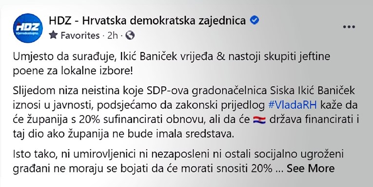 HDZ: Ikić Baniček napada i vrijeđa vladu, skuplja jeftine poene za lokalne izbore