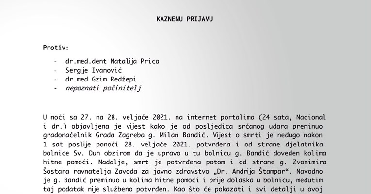 Ovo je kaznena prijava protiv Natalije Price i Bandićevih prijatelja