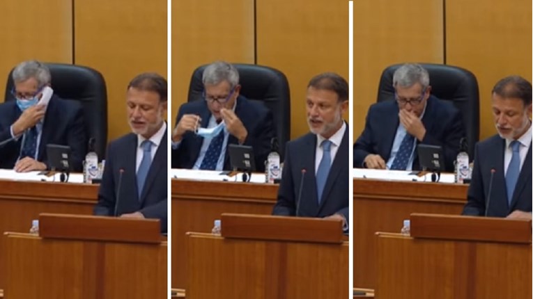 VIDEO Saborski tajnik naopako stavio masku, a onda ga je netko nazvao...