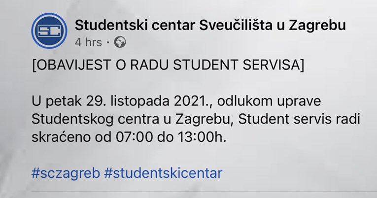 Zagrebački SC u petak radi skraćeno zbog blagdana u ponedjeljak
