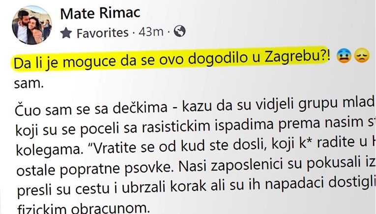 Rimac: Idioti su napali naše strane kolege. Tukli su ih i rasistički vrijeđali