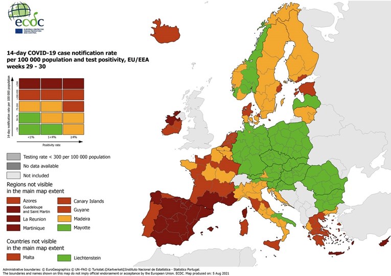 ECDC objavio novu kartu. Jadran je i dalje u narančastom