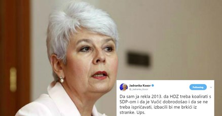 Kosor: Da sam ja rekla da je Vučić dobrodošao i da treba koalirati sa SDP-om, brkići bi me izbacili
