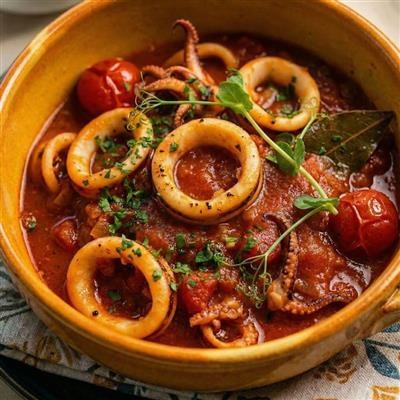 Jadranske lignje na padelu - na crveno (s pomidorima)