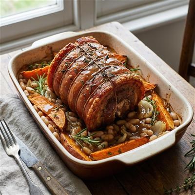 Svinjska rolana lopatica pečena s batatom i grahom