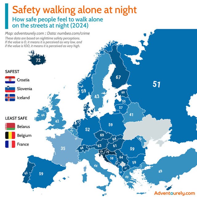 Koliko se ljudi osjećaju sigurnima hodajući sami noću (2024.)