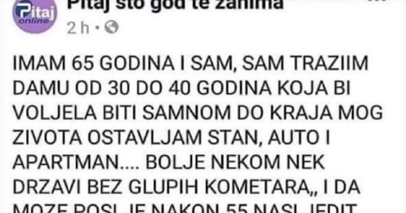 Tražio je ženu preko Facebook grupe, iskreni komentar ovog tipa širi se regijom brzinom munje
