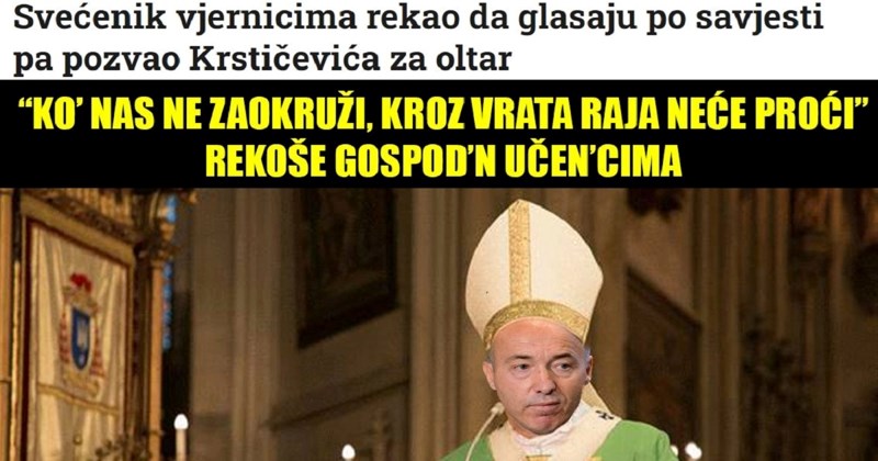 Nakon što ga je svećenik pozvao na oltar da pozdravi glasače, Fejs se sprda s Krstičevićem. Plačemo!