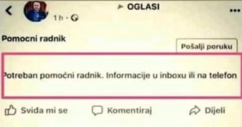 Tip je preko FB-a tražio radnika, prasnut ćete u smijeh kad vidite što je odgovorio jednom kandidatu
