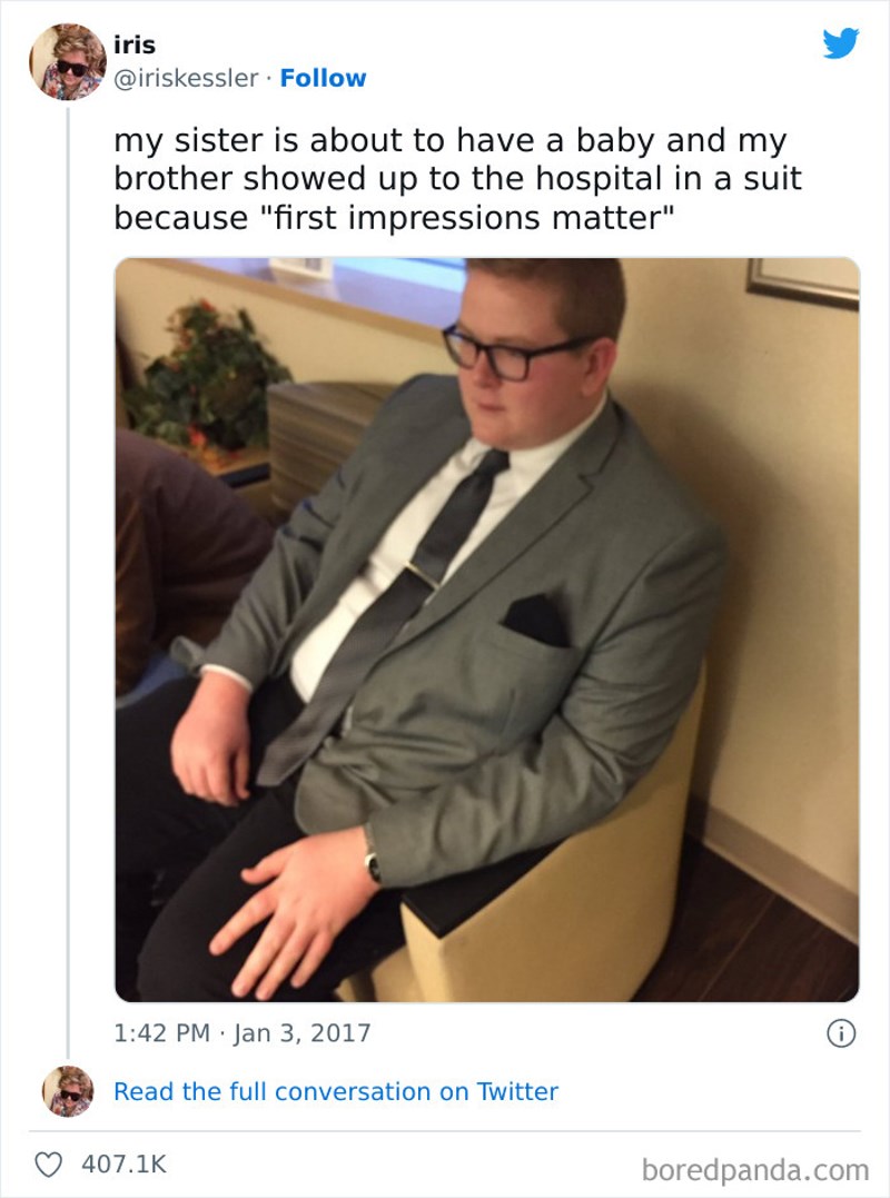 Sestra je rađala, a brat je došao u rodilište u odijelu kako bi ostavio dobar prvi dojam na malenog nećaka