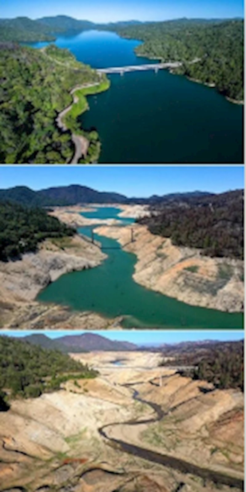 Jezero Oroville za vrijeme kišne sezone i praktički pretvoreno u pustinju 3 godine kasnije