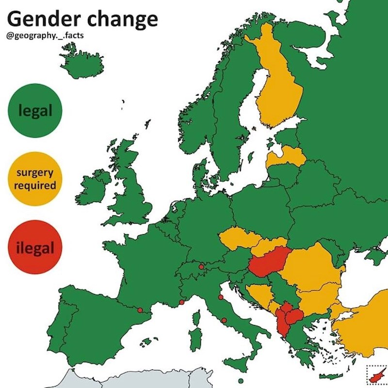 Zemlje u kojima je promjena spola legalna, ilegalna i one koje zahtijevaju operaciju za promjenu