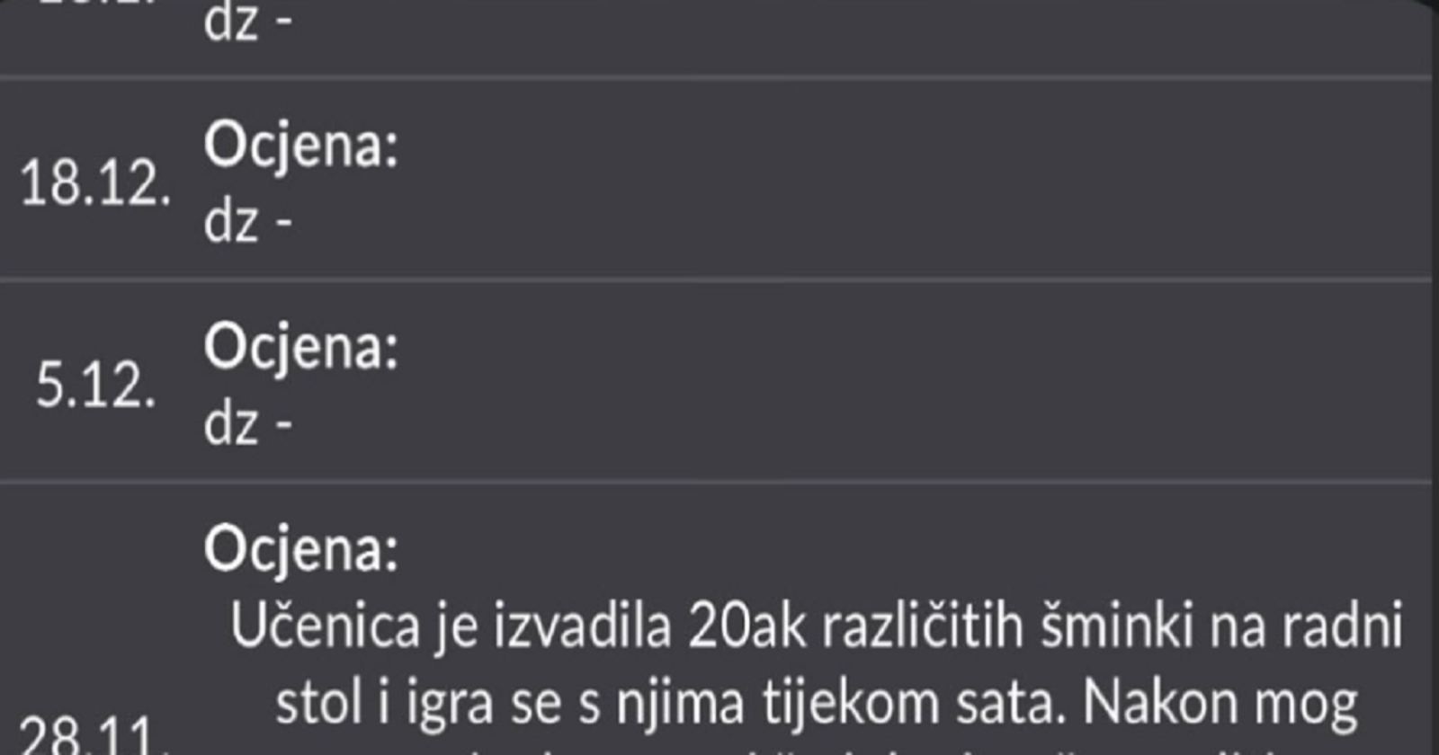 Bilješka u e-dnevniku o izjavi učenice zgrozila je mreže, teško je opisati ovaj bezobrazluk