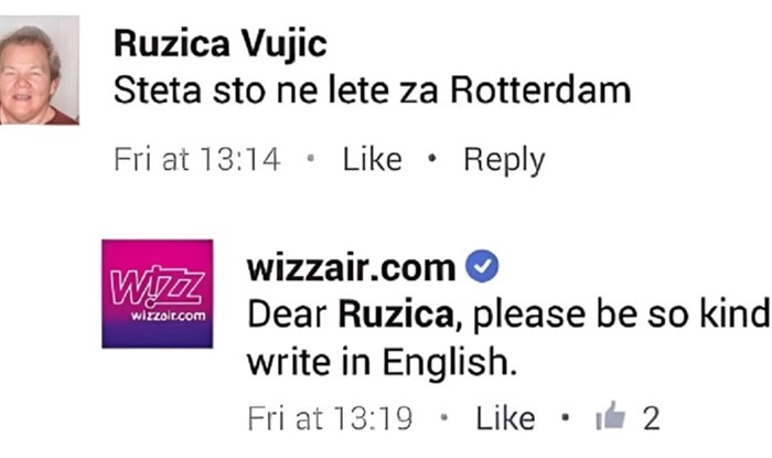 Komentar bake na Wizzairovu ponudu letova hit je na Fejsu, dopisivanje je presimpatično