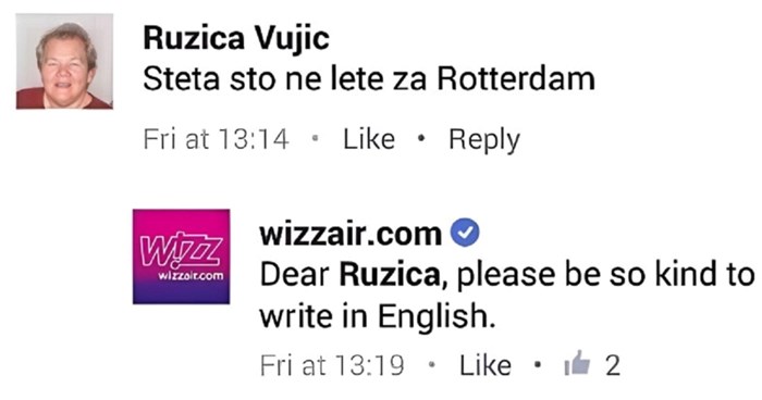 Komentar bake na Wizzairovu ponudu letova hit je na Fejsu, dopisivanje je presimpatično