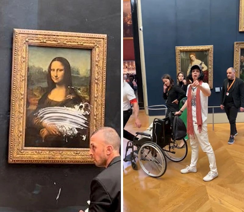 Prerušen u staricu u kolicima, "aktivist" se približio Mona Lisi i bacio tortu u ovo remek djelo