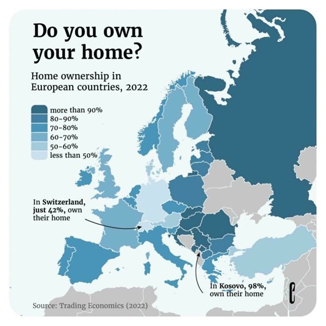 Vlasništvo kuće u europskim zemljama (2022.)