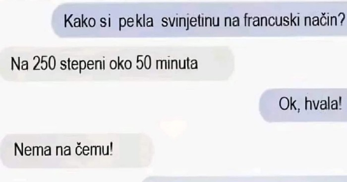 Pitala ju je recept za svinjetinu na francuski način, dopisivanje je sada hit zbog urnebesnog obrata