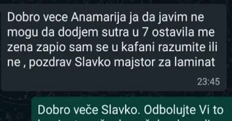 Majstor je odgodio posao jer ga je ostavila žena, objašnjenje koje je poslao klijentici je SVE!