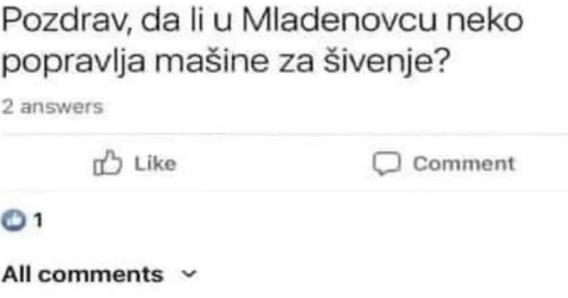 Preko Fejsa je tražila servisera za šivaću mašinu, odgovor ove žene definitivno nitko nije očekivao