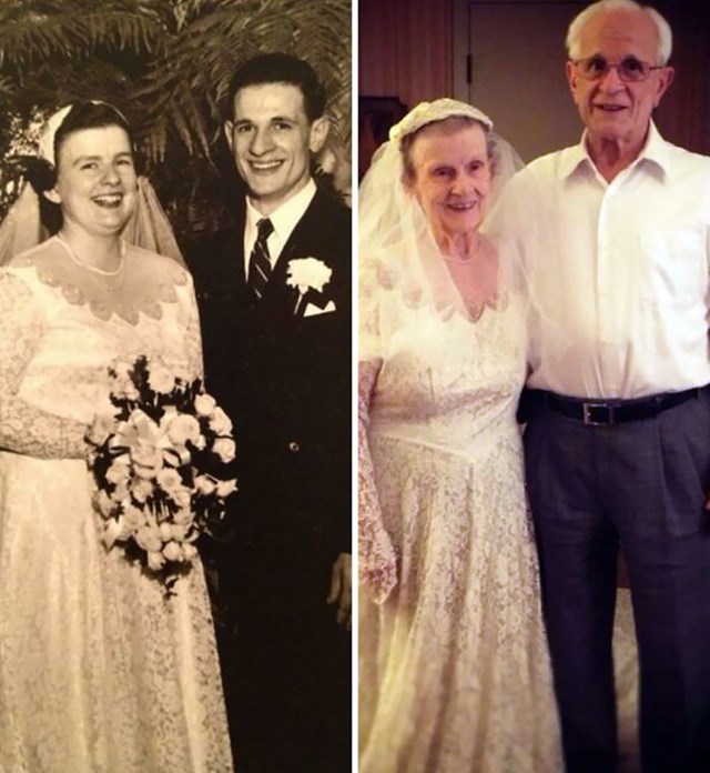 Baka nosi originalnu vjenčanicu na svojoj 60. godišnjici s mojim djedom. Oni su dokaz istinske ljubavi i predanosti