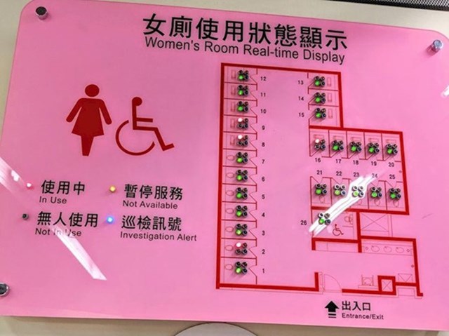 Ploča ispred wc-a koja pokazuje koliko je slobodnih toaleta u tom trenutku
