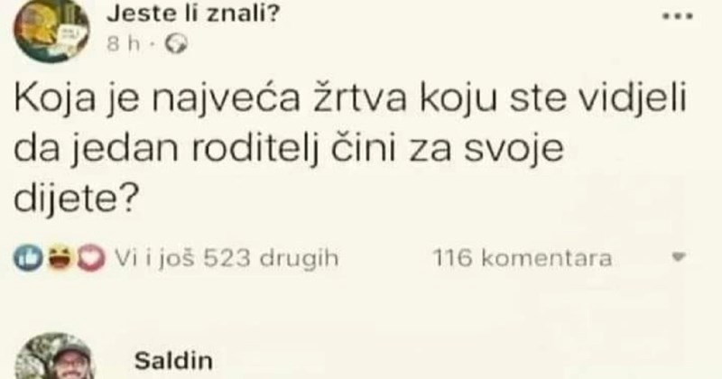 Na Fejsu se raspravljalo o odricanjima roditelja za dobrobit djece, ovaj komentar odnio je pobjedu