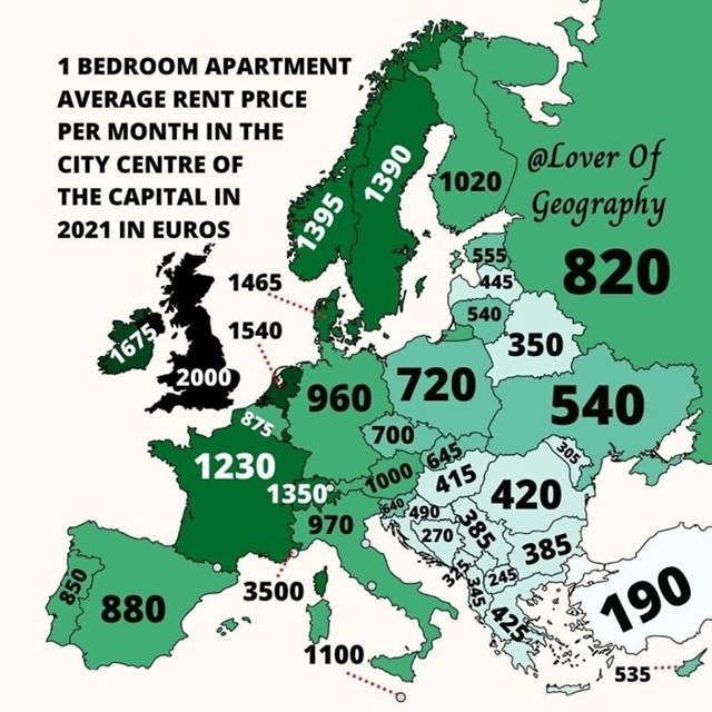 Cijena najma jednosobnog stana u centru glavnog grada 2021.