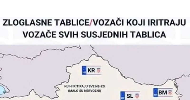 Fotka prikazuje najomraženije registarske oznake u pojedinim hrvatskim regijama, mnoge će naljutiti