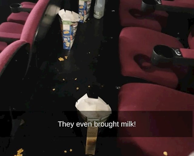 Ekipa je ponijela mlijeko i žitarice u kino i još su imali drskosti ostaviti ovakvo stanje iza sebe