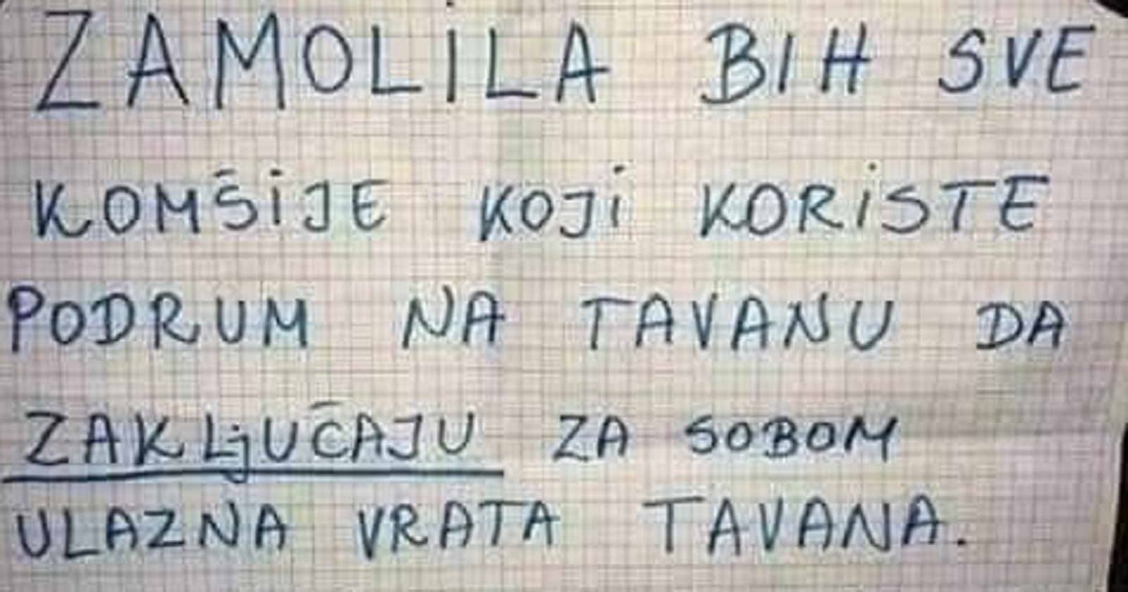 Zbunjujuća poruka fotkana u jednoj zgradi nasmijala je Fejs, zaključak gospođe pravi je biser