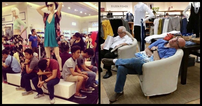 19 urnebesnih fotki vidno traumatiziranih muškaraca koje su žene odvukle u shopping centre