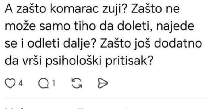Objava tipa o komarcima širi se regijom zbog urnebesnog objašnjenja u komentaru, neke će naljutiti