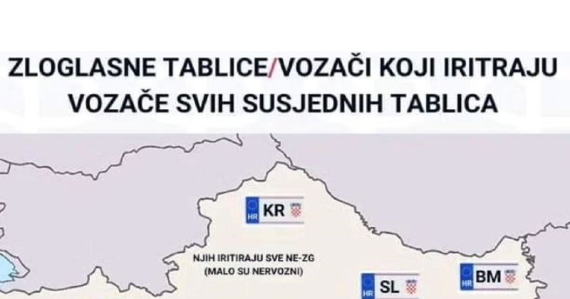 Fotka prikazuje najomraženije registarske oznake u pojedinim hrvatskim regijama, mnoge će naljutiti