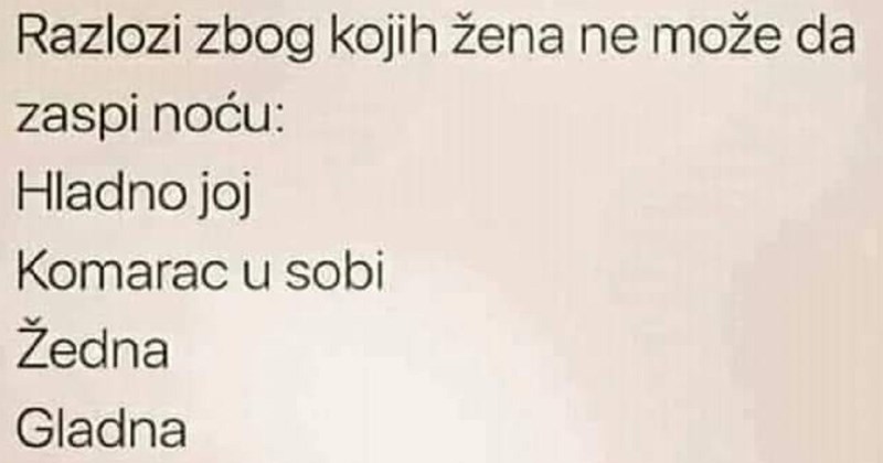 Netko je napravio urnebesan popis razloga za nespavanje kod žena i muškaraca, mnogi će se prepoznati